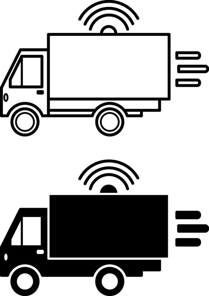 Smart Logistics Icons. Black and White Illustrations. Carrier Campaign Automation. Truck and Wi-Fi. Delivery Services vector