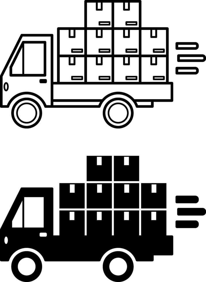 Freight Icons. Black and White Illustrations. Cargo Transportation by Vehicle. Delivery Service. Logistics Concept vector