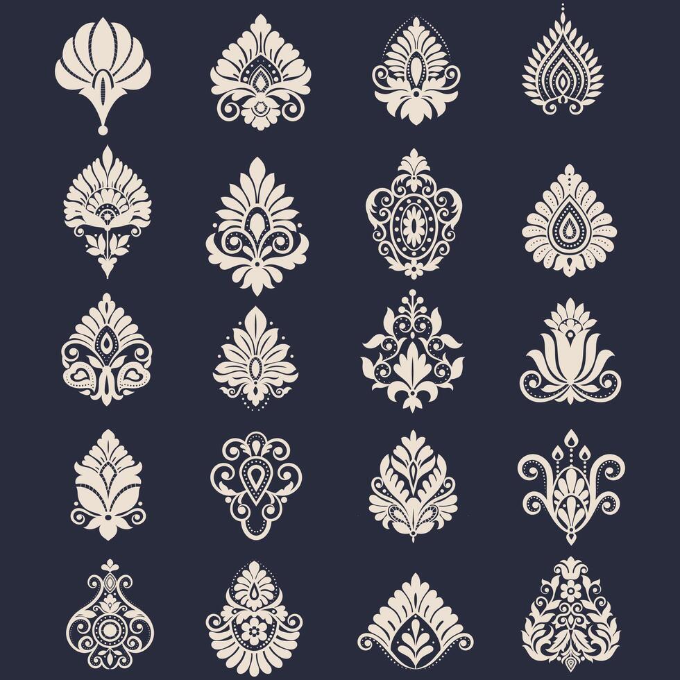 Set lace floral design elements floral seamless background. pattern geometric ethnic vector