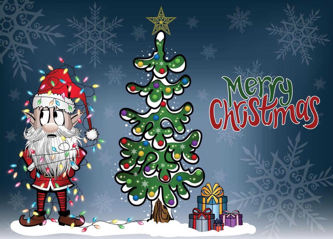 Santa Character and Christmas tree with balls vector