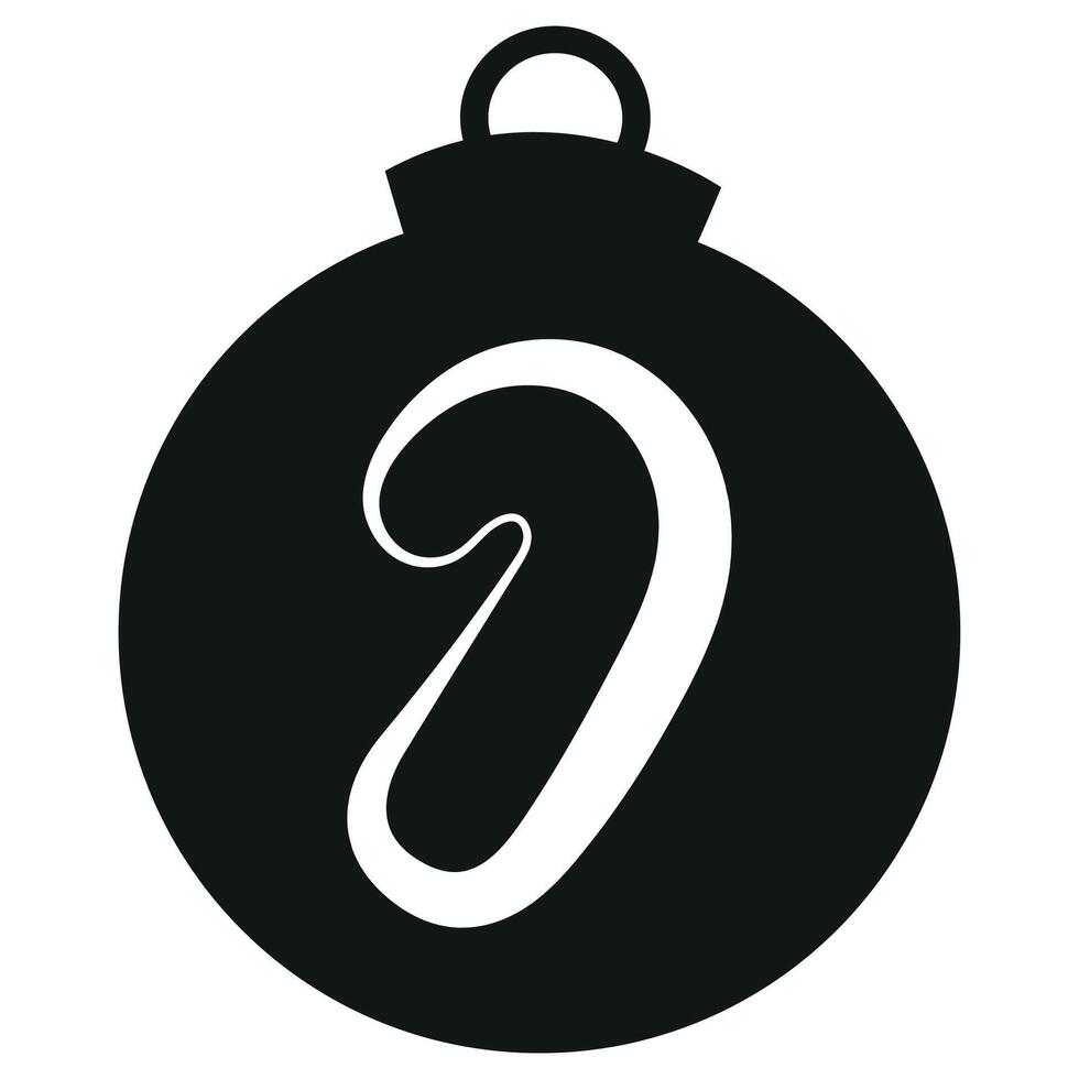 simple black silhouette of a round Christmas ball with a simple Christmas candy icon, for a variety of designs vector