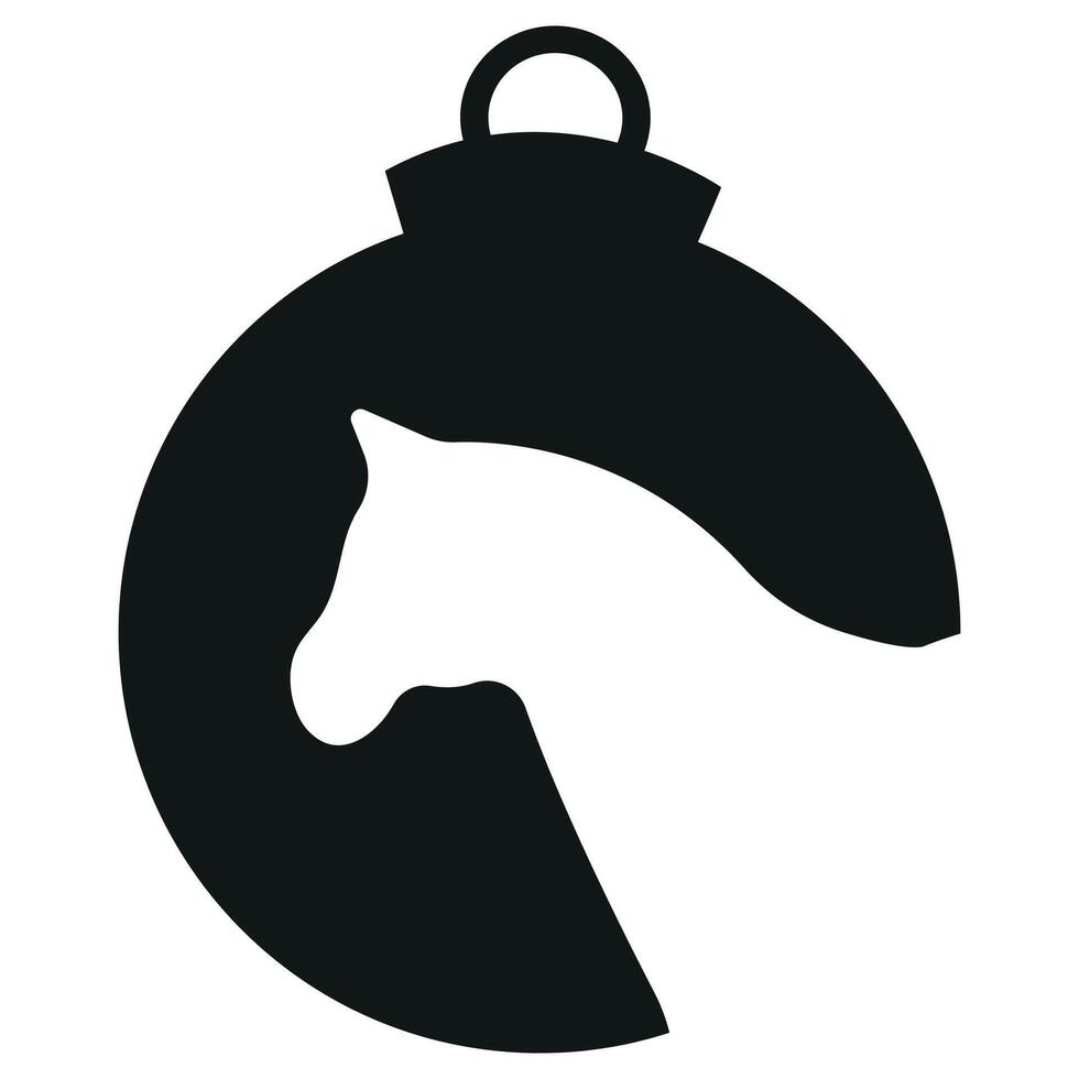 simple black icon of the silhouette of a New Year's ball with an animal silhouette, namely a horse, for various New Year's designs vector