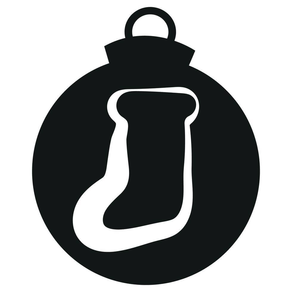 simple black silhouette of a round Christmas ball with a simple Christmas sock icon, for a variety of designs vector
