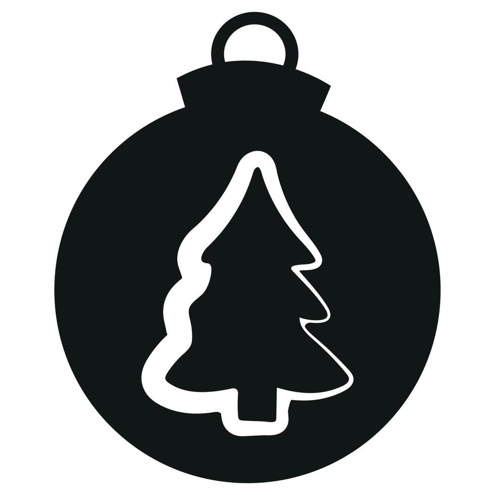 simple black silhouette of a round Christmas ball with a simple Christmas tree icon, for a variety of designs vector