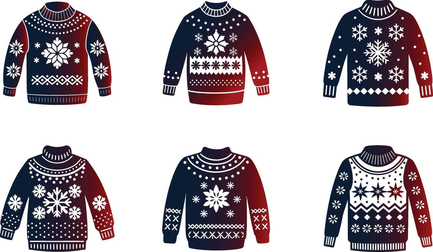 Six different sweaters with snowflakes on them vector