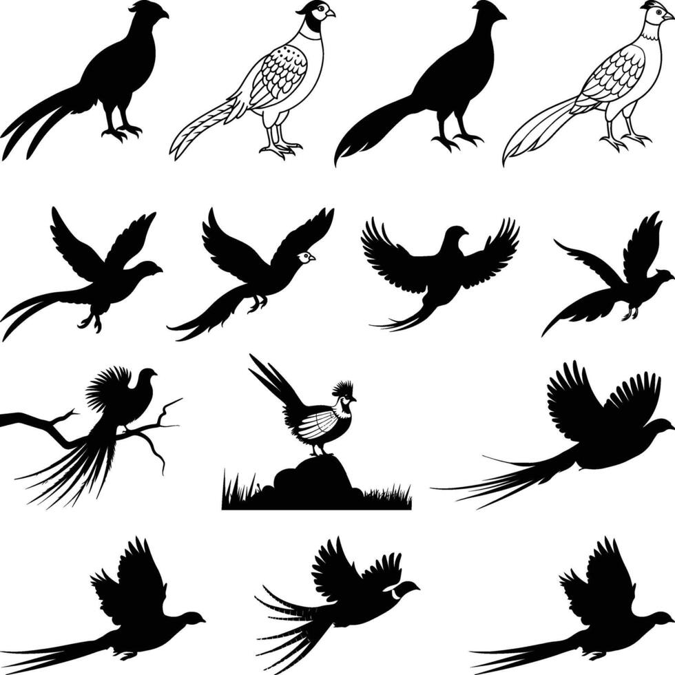 Pheasant Flying silhouette Vectors Silhouette,