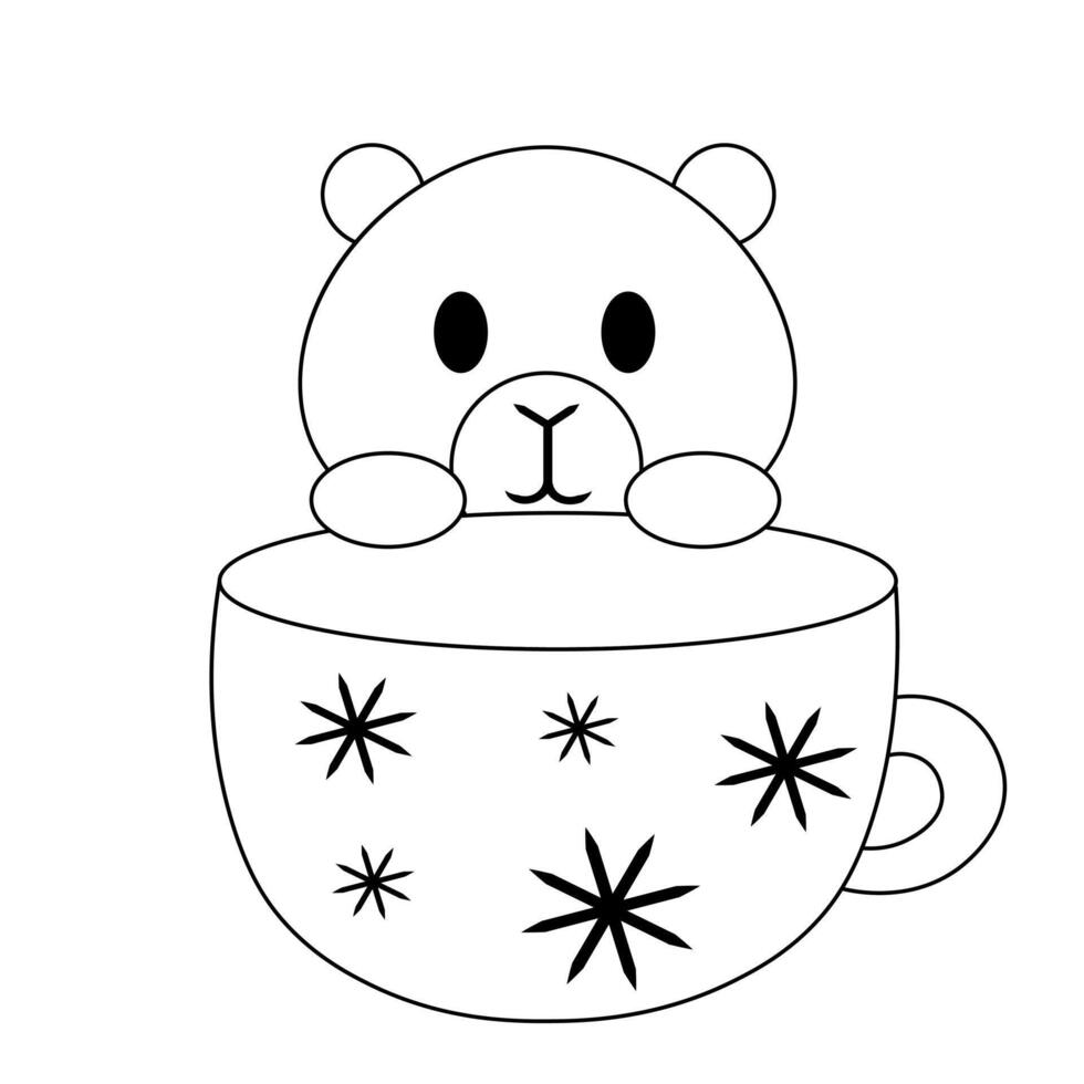 Cute Capybara with Christmas Cup in black and white vector
