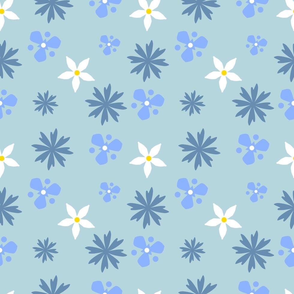 Seamless pattern with spring flowers on a blue background vector