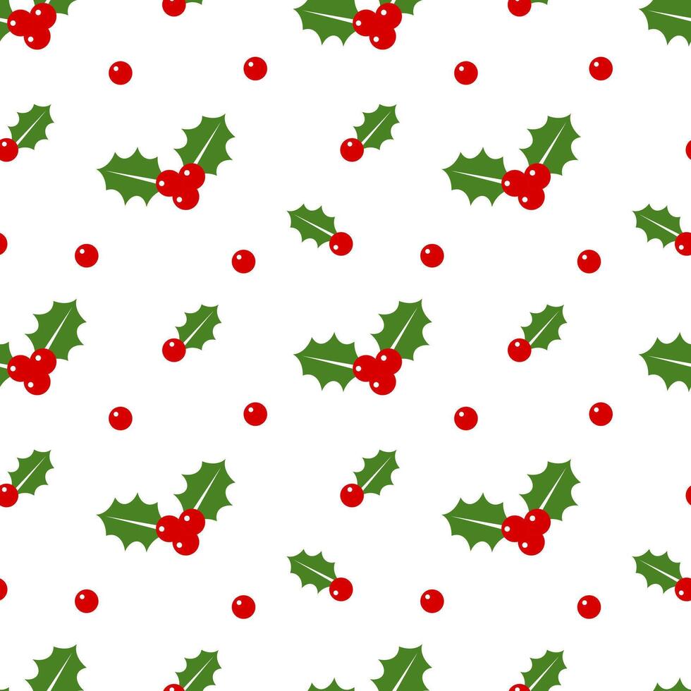 Seamless Christmas pattern with holly on white background vector