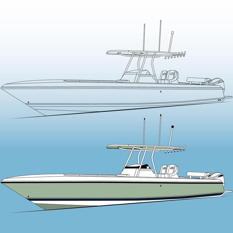 Fishing boat side view illustration, line-art, vector-art on background vector