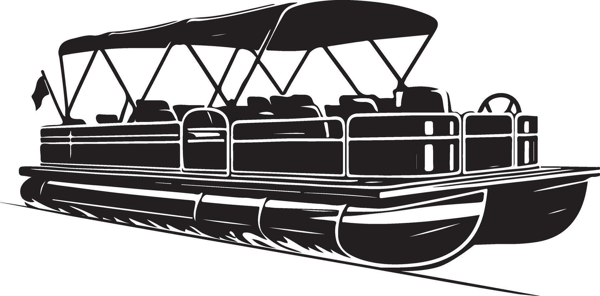 Pontoon boat silhouette, black color on background vector