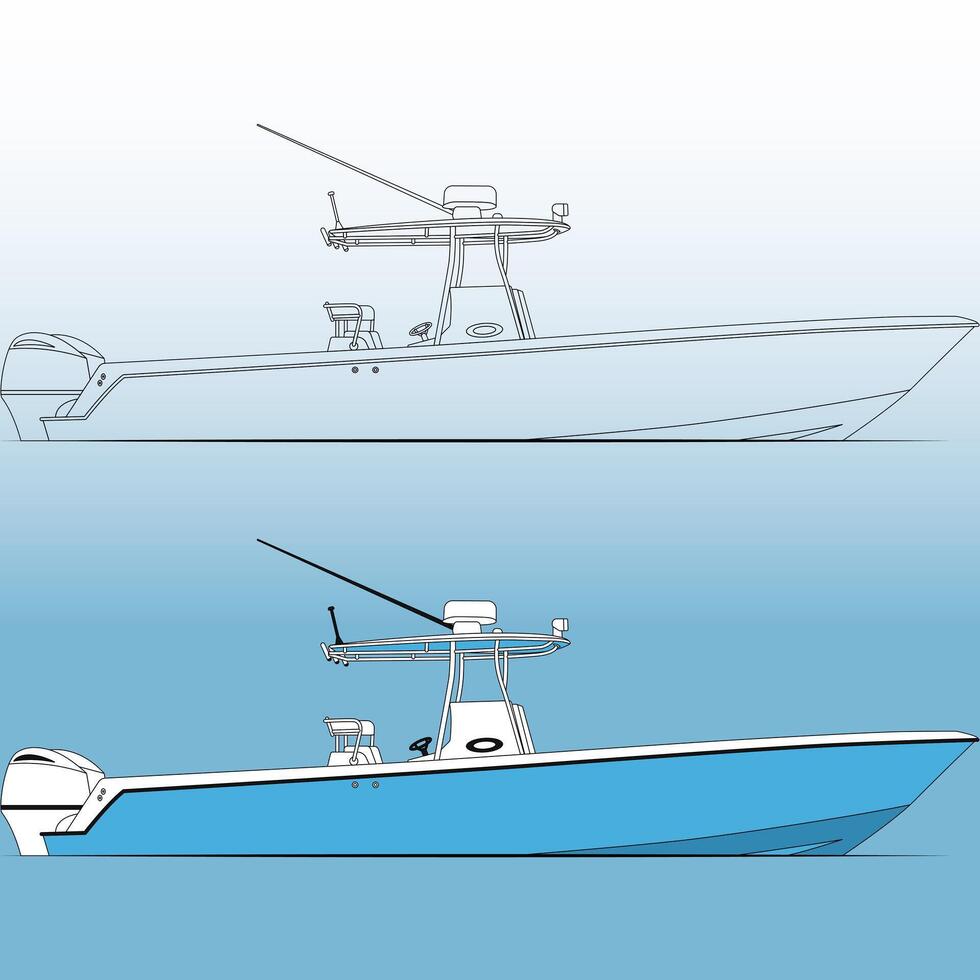 Fishing boat side view line-art, illustration, on a background vector