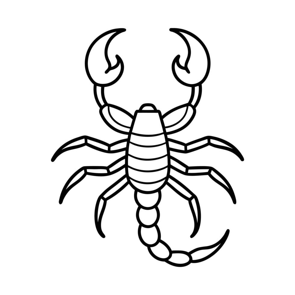 Minimalist Scorpion Lineart Illustration with Curved Tail and Pincers for Modern Design vector