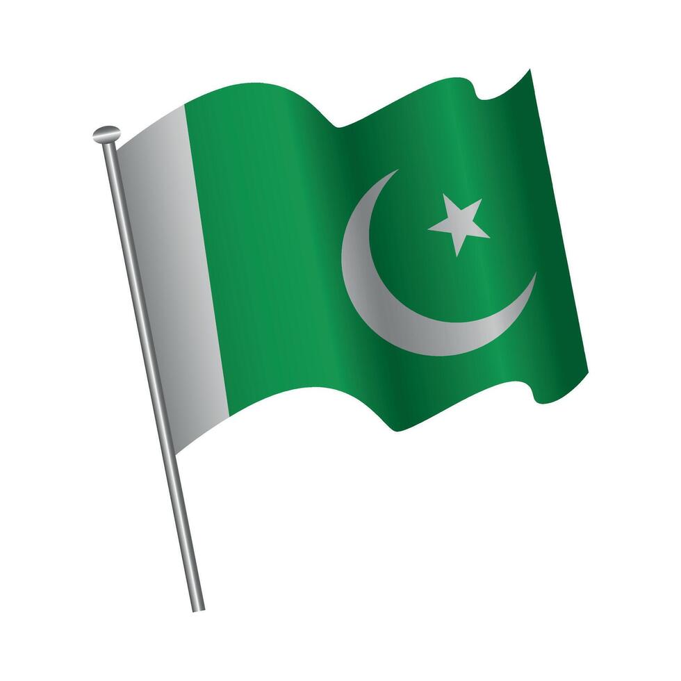 Pakistan Flag With Metal Rod Flag Holder Illustration Design on White Background vector