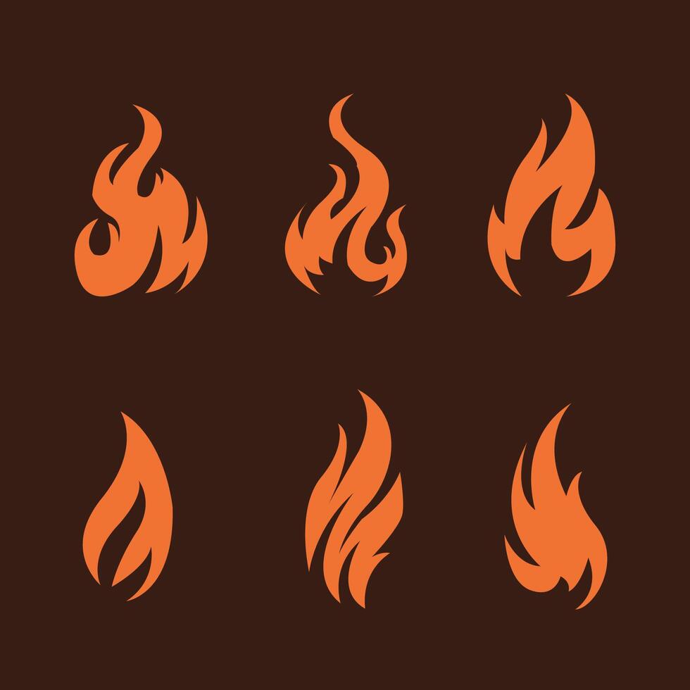 six minimalist and simple fire icons vector
