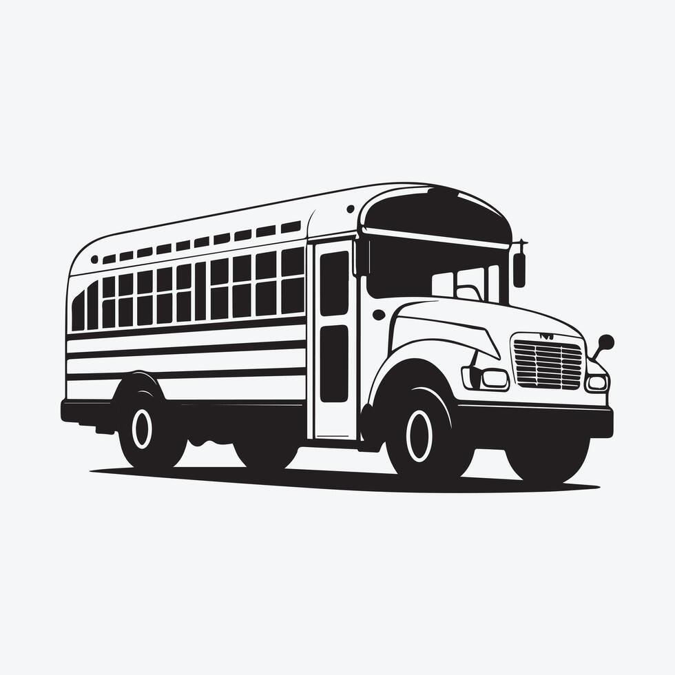 School Bus Flat icon Simple Black Silhouette, transportation Vehicle for School going Students. vector