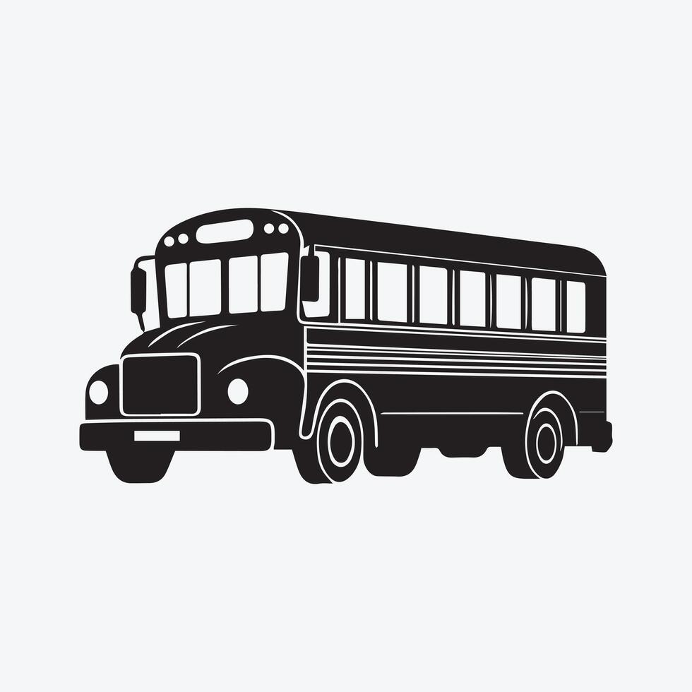 School Bus icon Simple Black Silhouette, transportation Vehicle for School going Students. vector