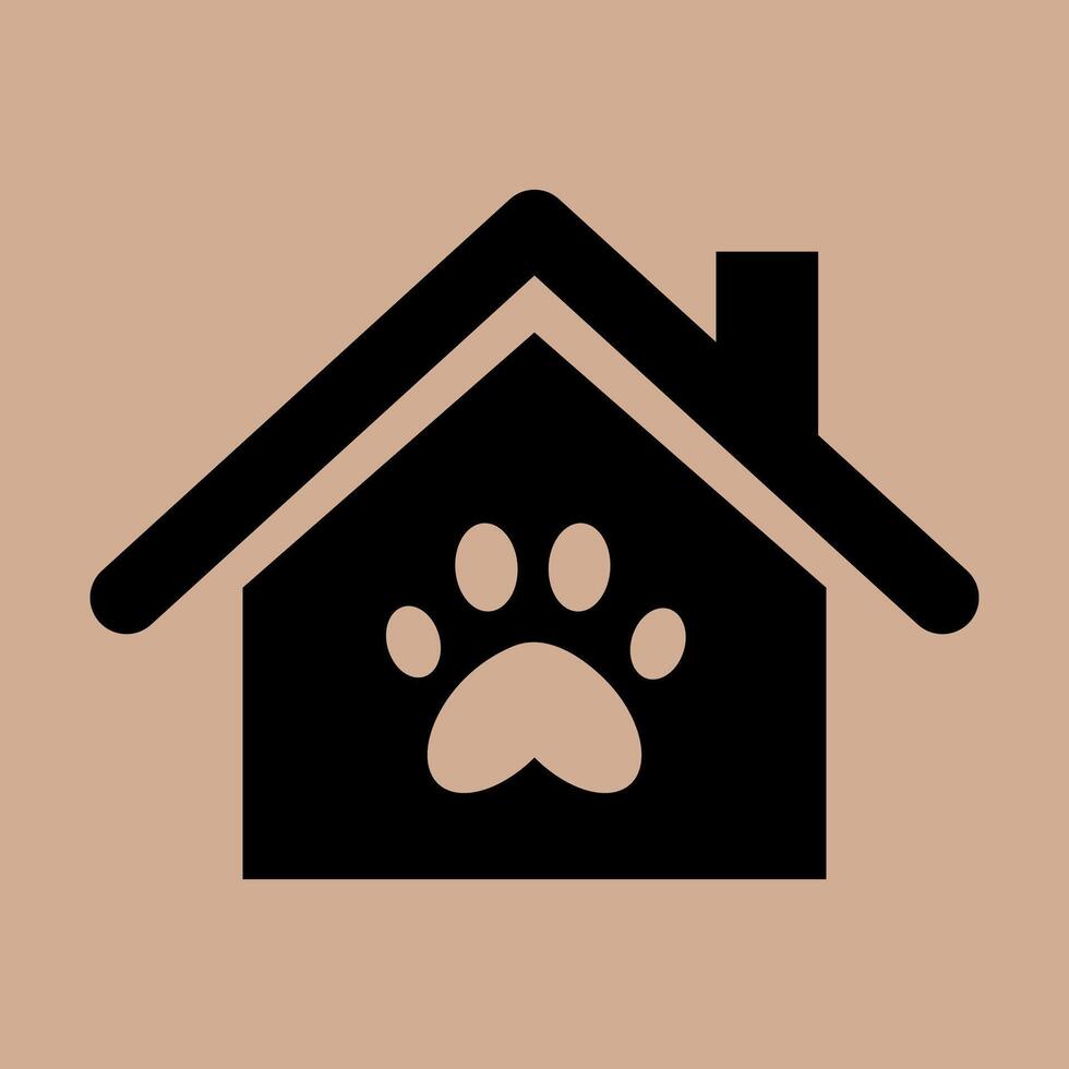House icon with pet paw print in minimalistic style. House for a pet. Dog box symbol vector