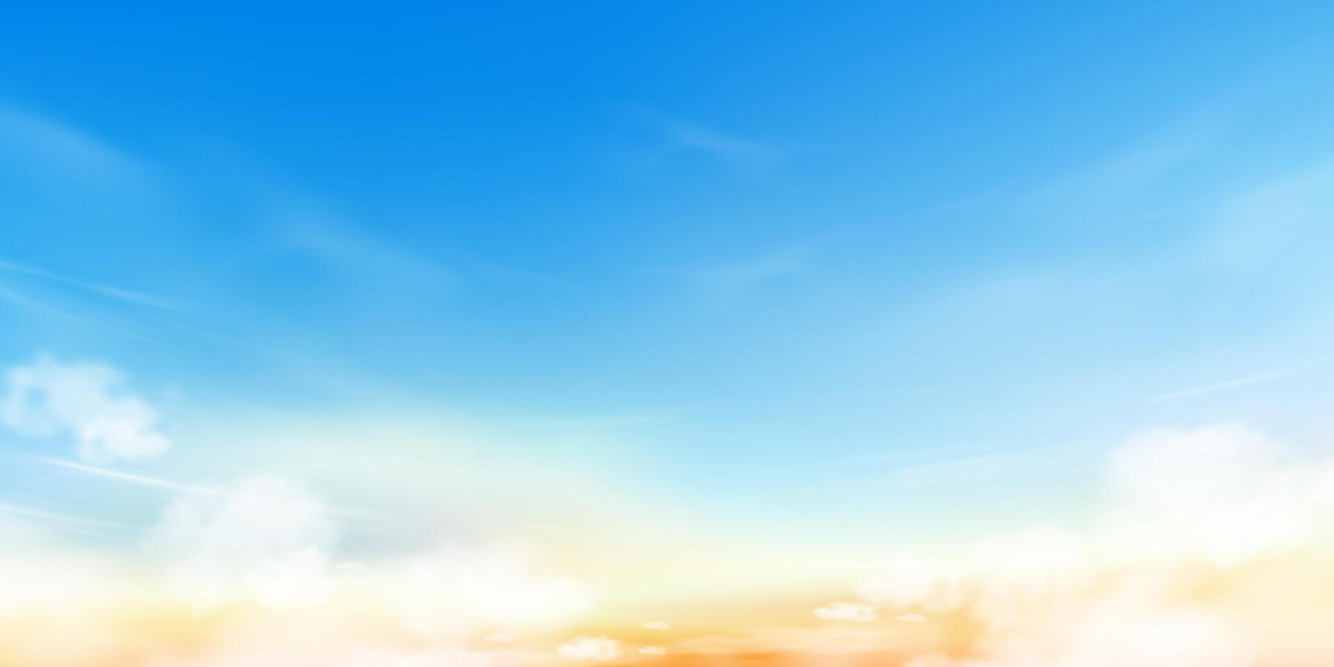 Sky blue with cloud background , Horizon beach sunset with yellow color on spring,Panorama beautiful Nature morning sunrise sky in sunny day Summer,Banner landscape background vector