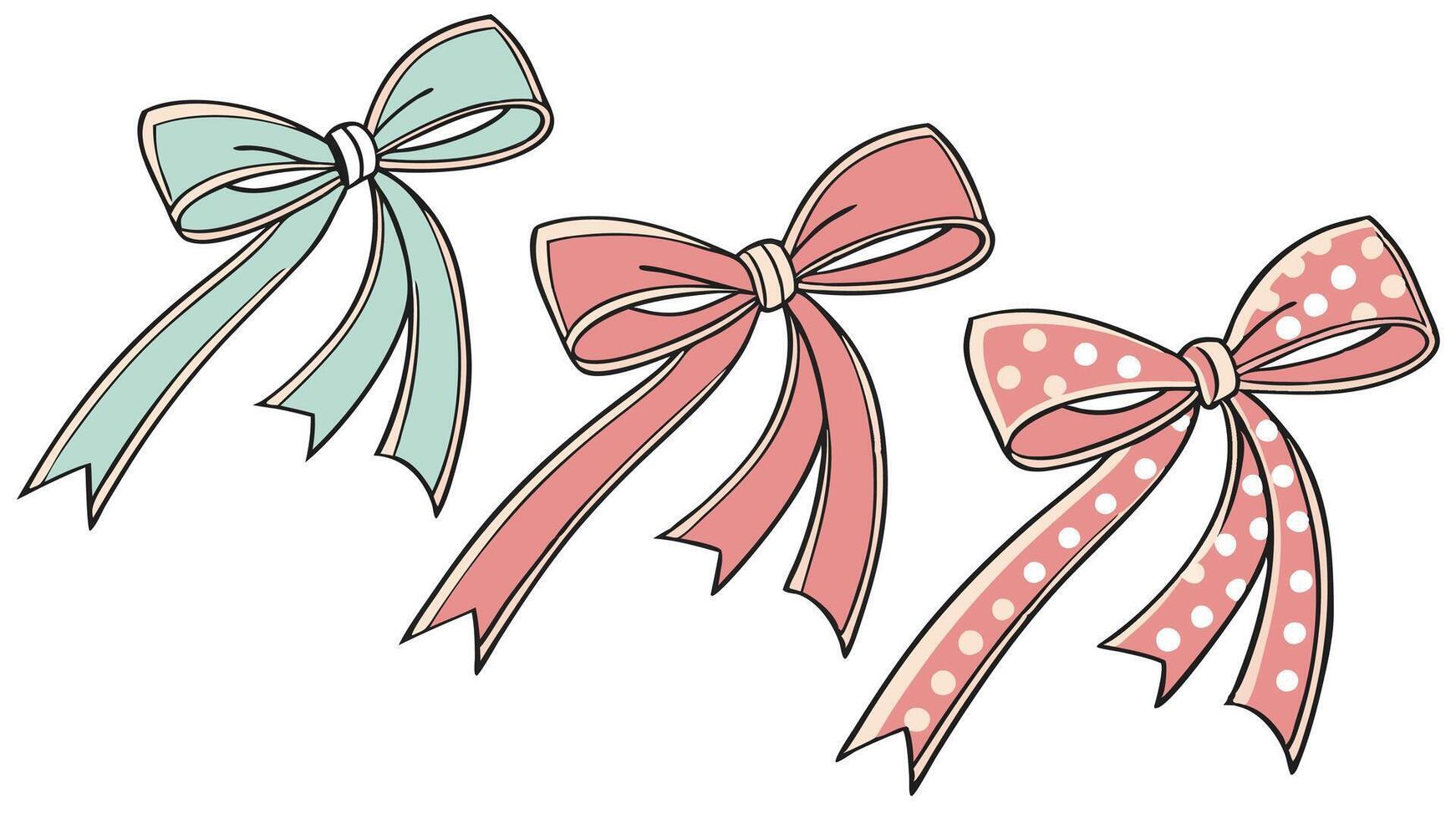 Three Cute, Decorative Ribbons in Pastel Colors vector