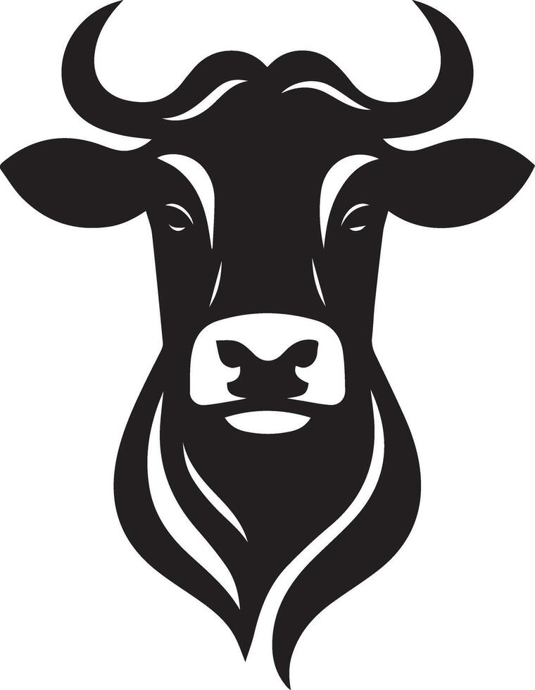 Simple Black and White Illustration of a Cow's Head vector