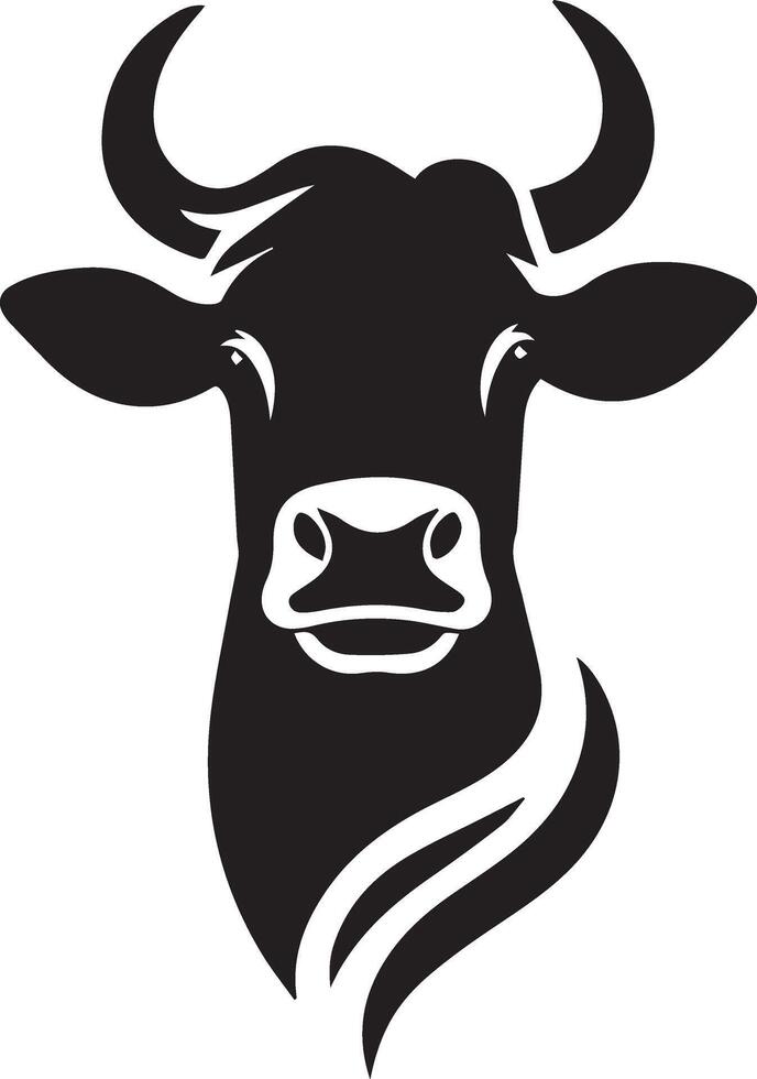Simple Black and White Illustration of a Happy Cow's Head vector