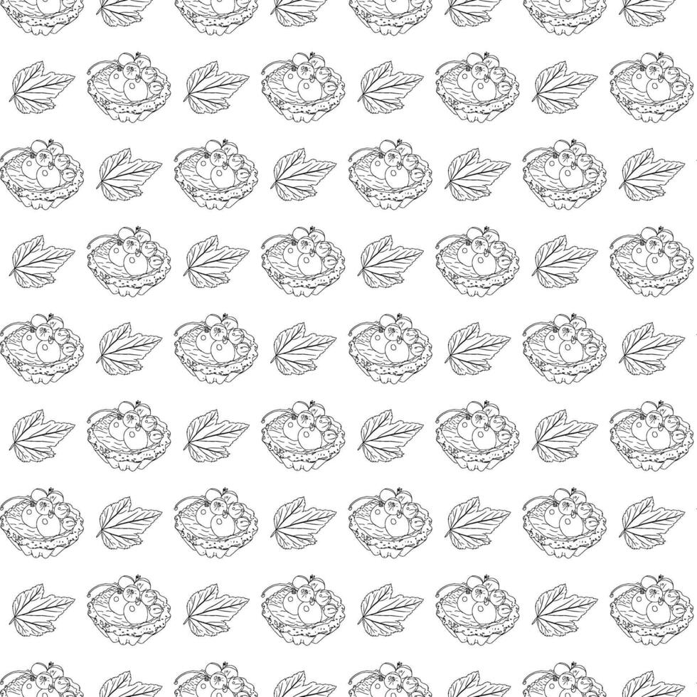 Cupcakes with currant berries in doodle style. Seamless pattern. vector