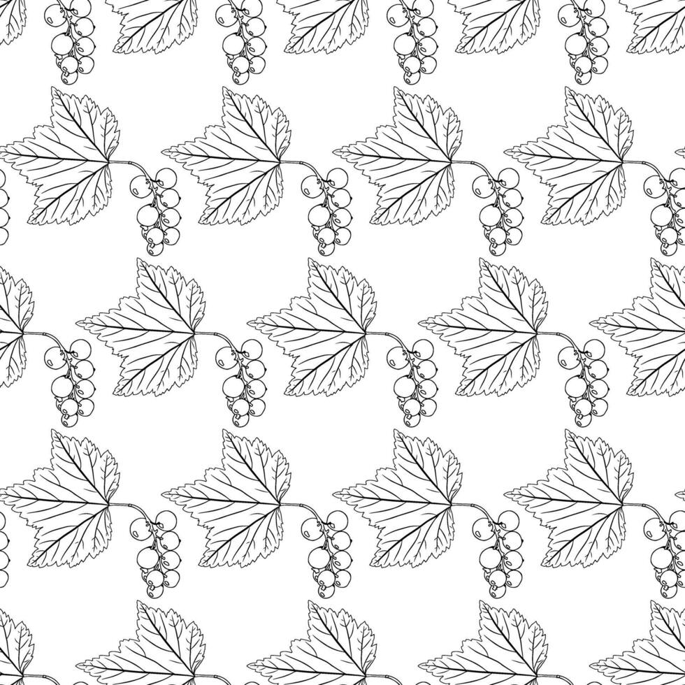 Currant branch with leaf in doodle style. Seamless pattern. vector