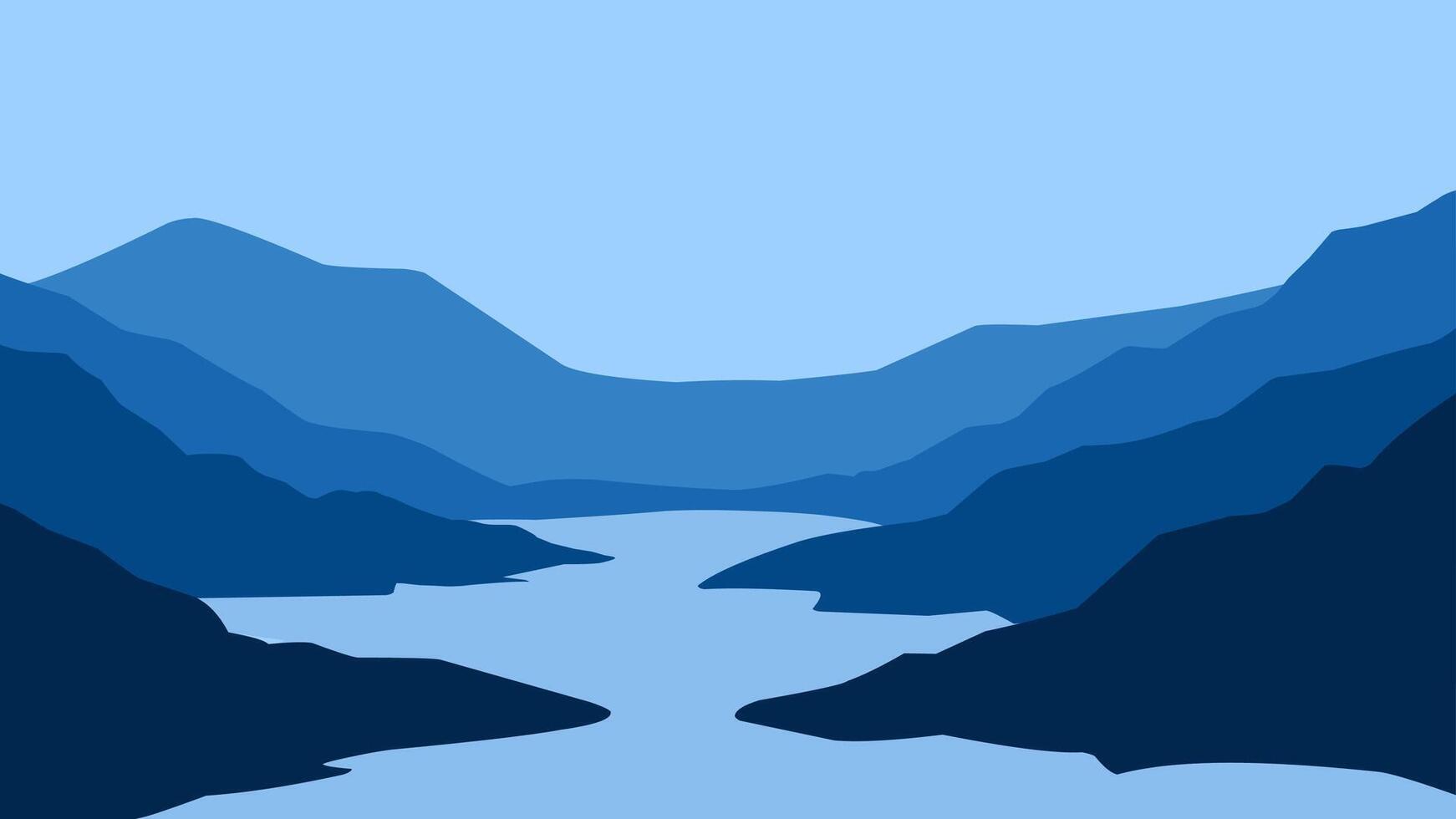 Landscape illustration of a river and mountain range vector