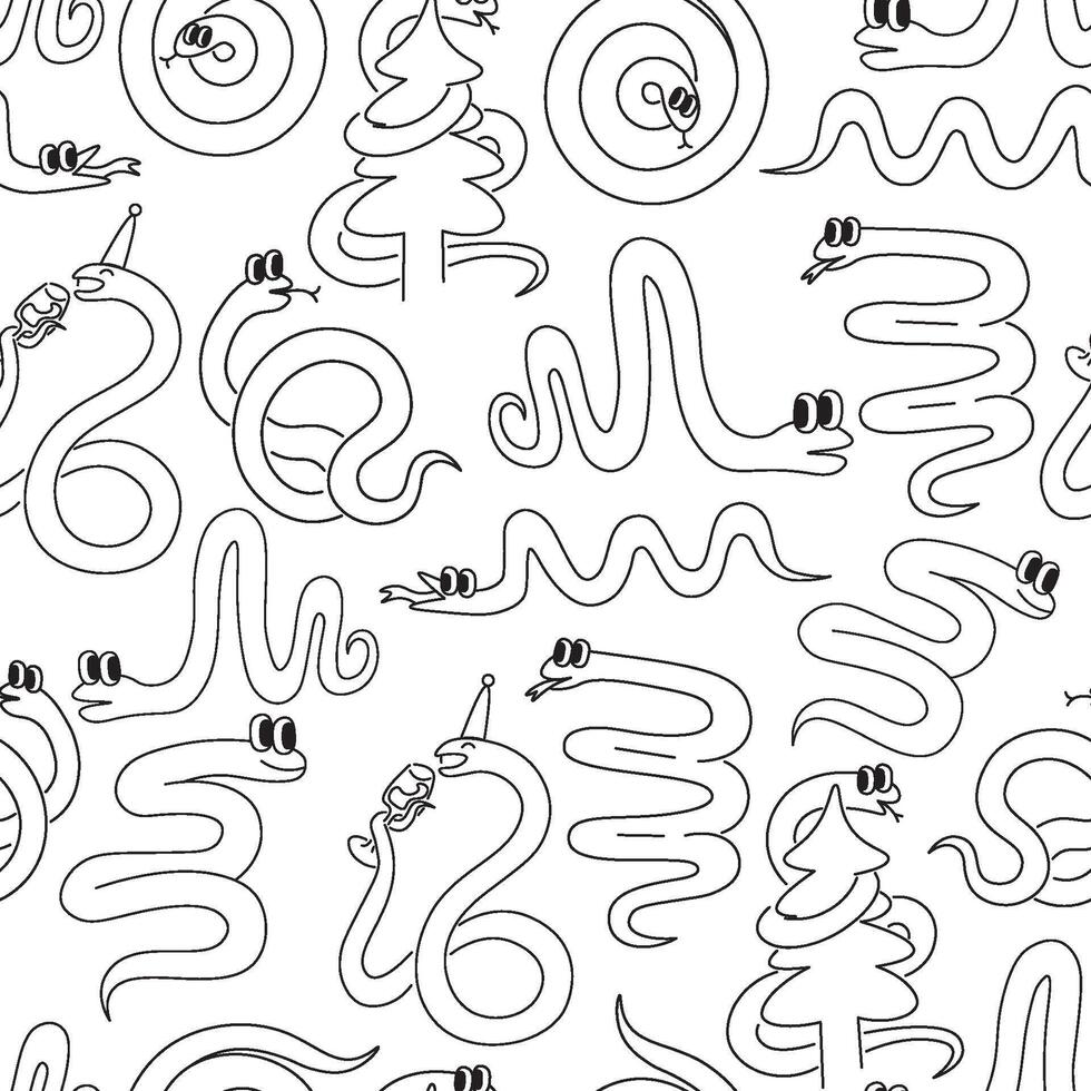 seamless pattern with snakes celebrating new year in doodle style vector