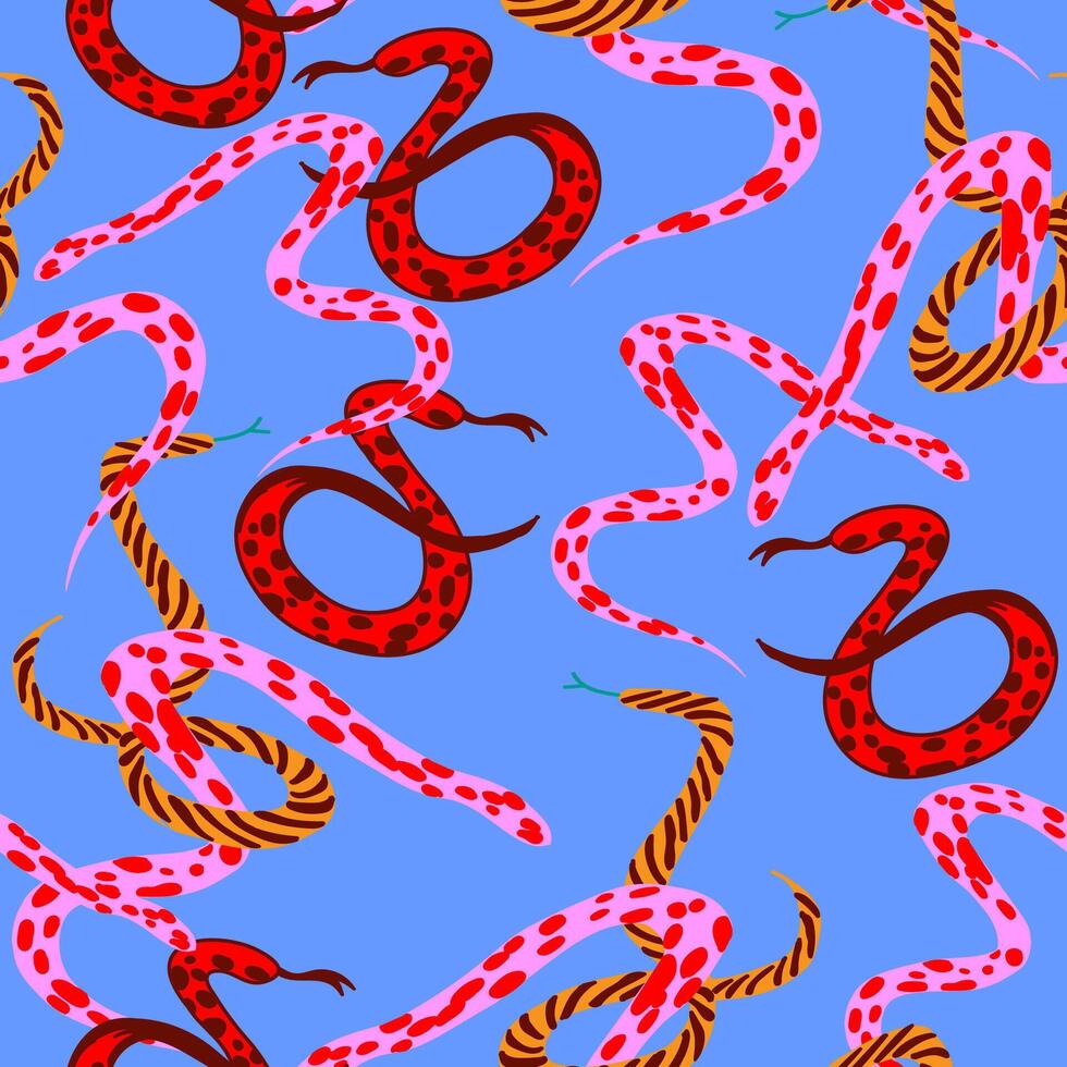 seamless pattern with snakes in hand drawn style vector