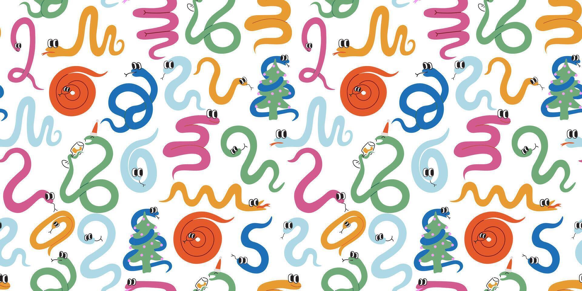 seamless pattern with snakes in doodle style on white background vector