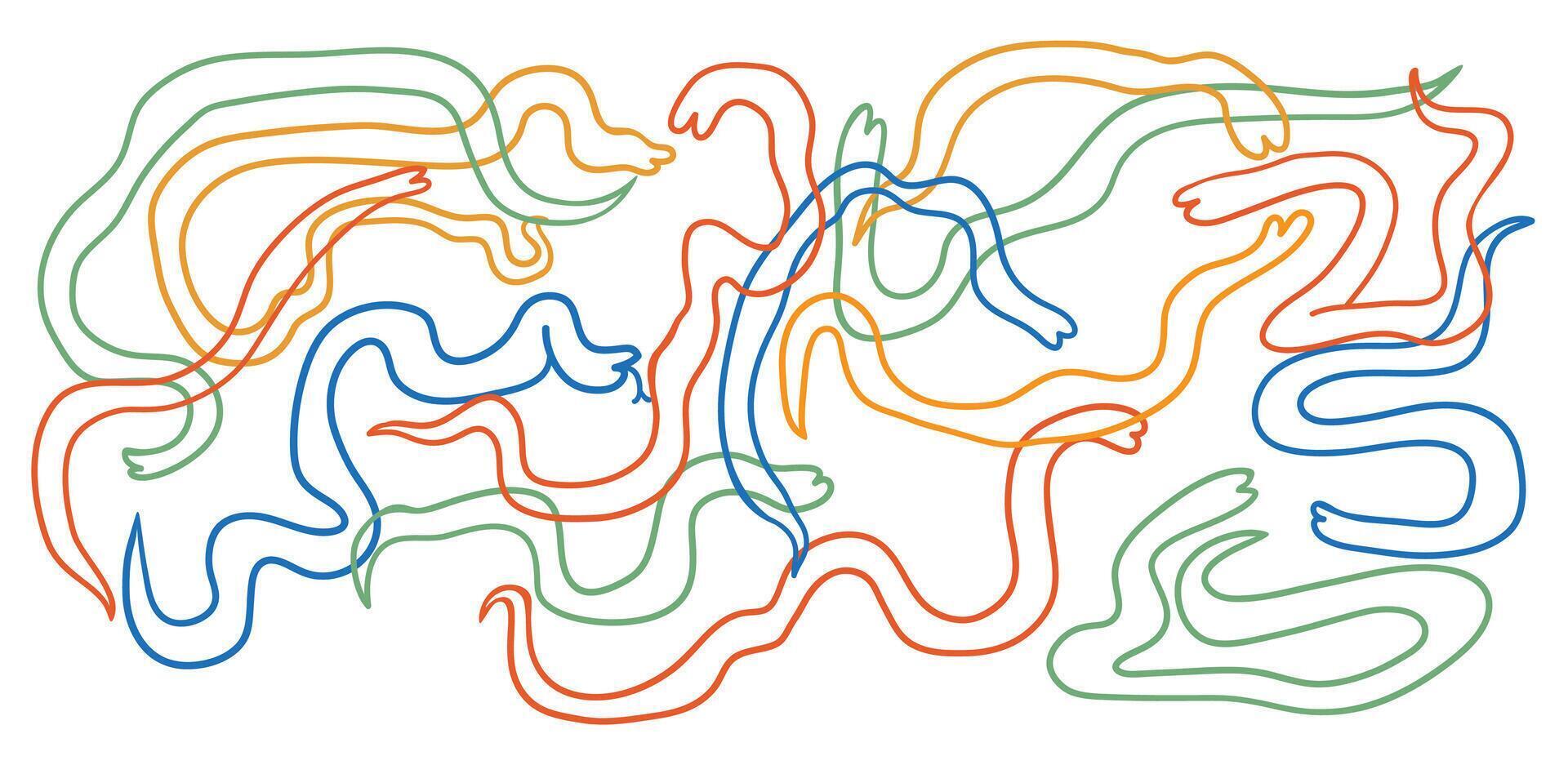 colored line snakes set in hand drawn style vector