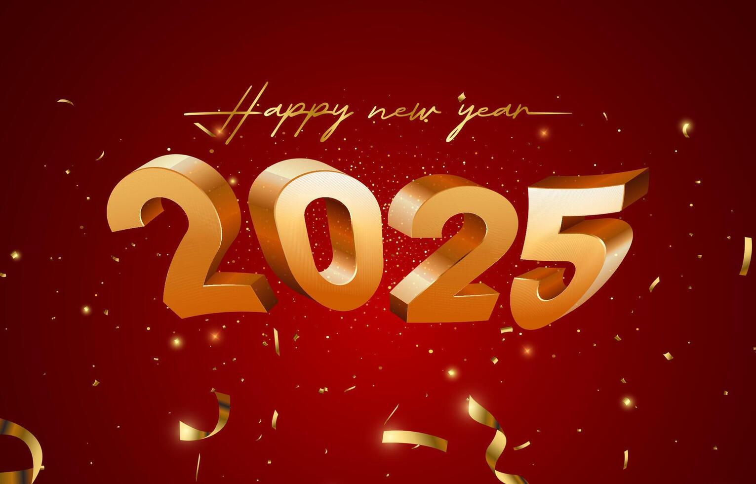 2025 happy new year template banner with modern 3d text effect and beautiful luxury shiny ornament abstract gradient red background design vector