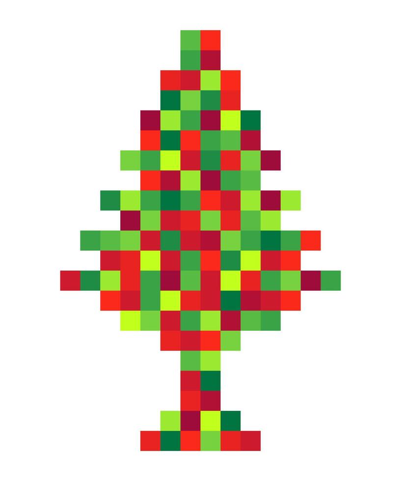 Pixel art of red and green tree. Season greeting concept vector