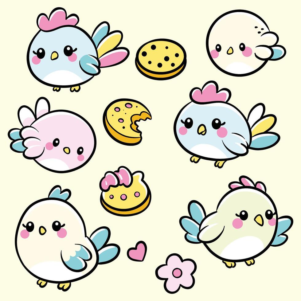Set of spring birds cartoon illustration in childish style Different birds vector