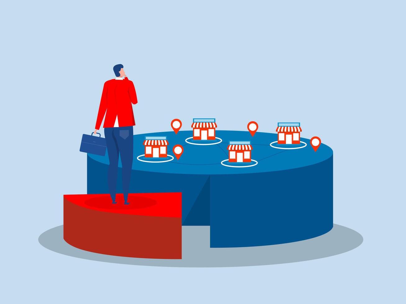 Franchise,Business man looking for invests opportunities to expand a shop,startup strategy on chart illustration vector