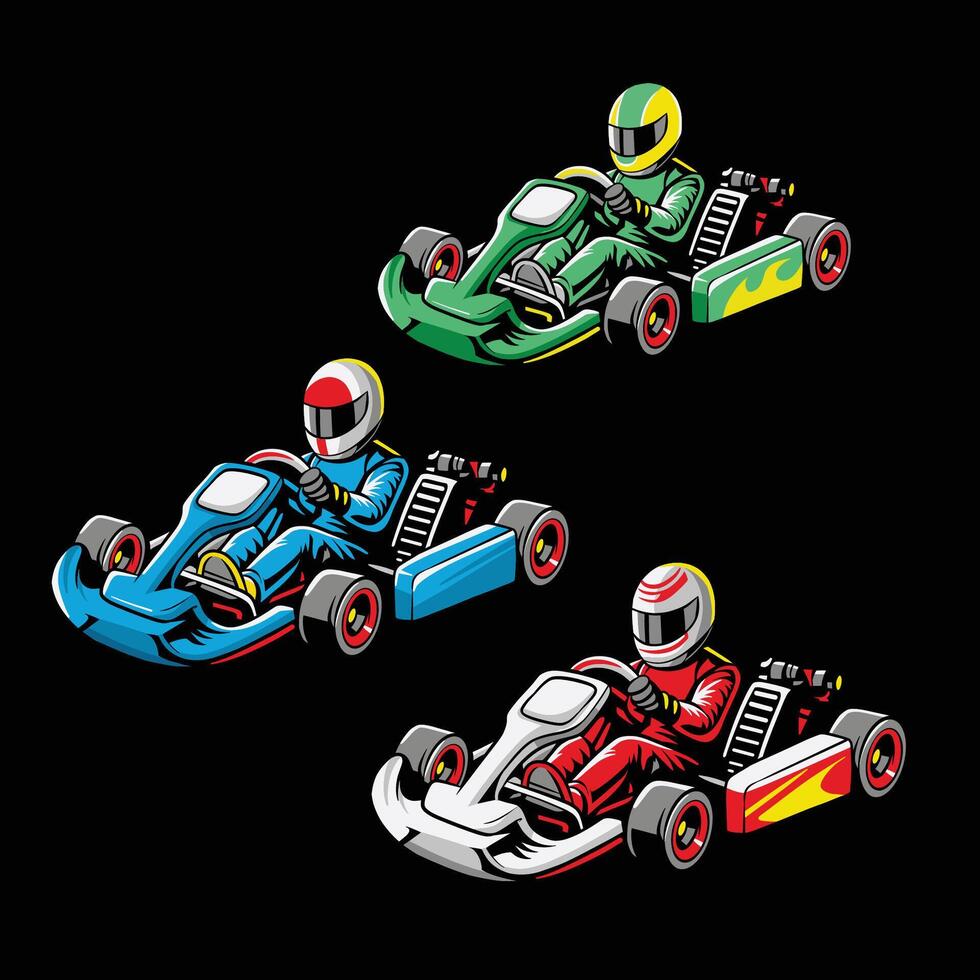 Go-kart racing. Karting competition. Cartoon illustration. vector