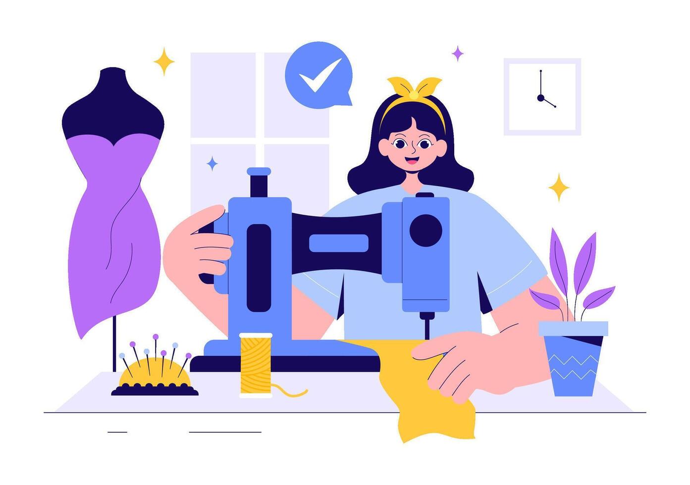 Fashion Designer Concept Illustration with a Seamstress Making Dresses in a Tailor Shop vector