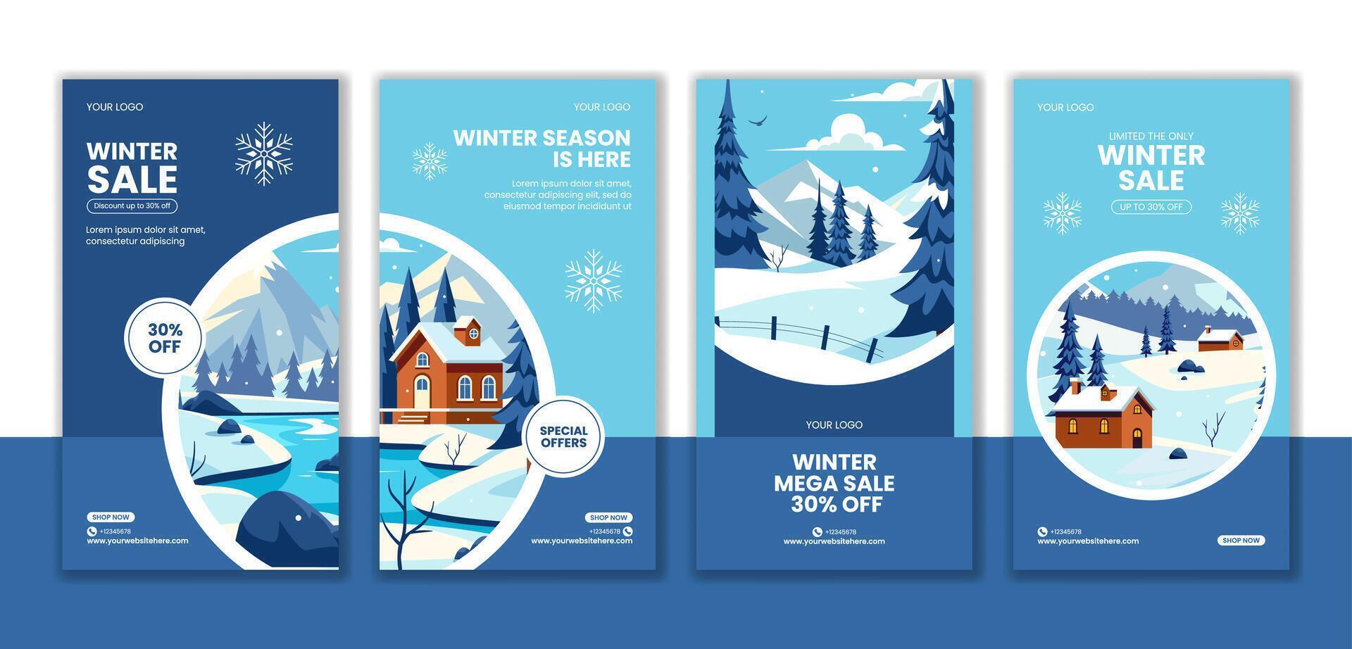 Winter Shopping Sale Social Media Stories with Hand Drawn Flat Background vector