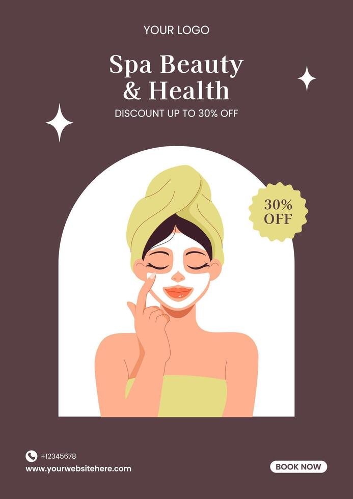 Spa Beauty and Relaxation Social Media Flyer Design in Flat Cartoon Style vector