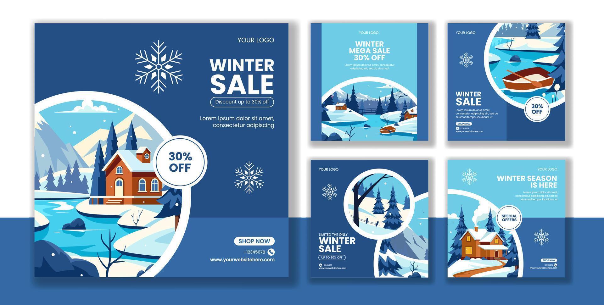 Winter Discount Social Media Post Flat Cartoon Hand Drawn Template Design vector