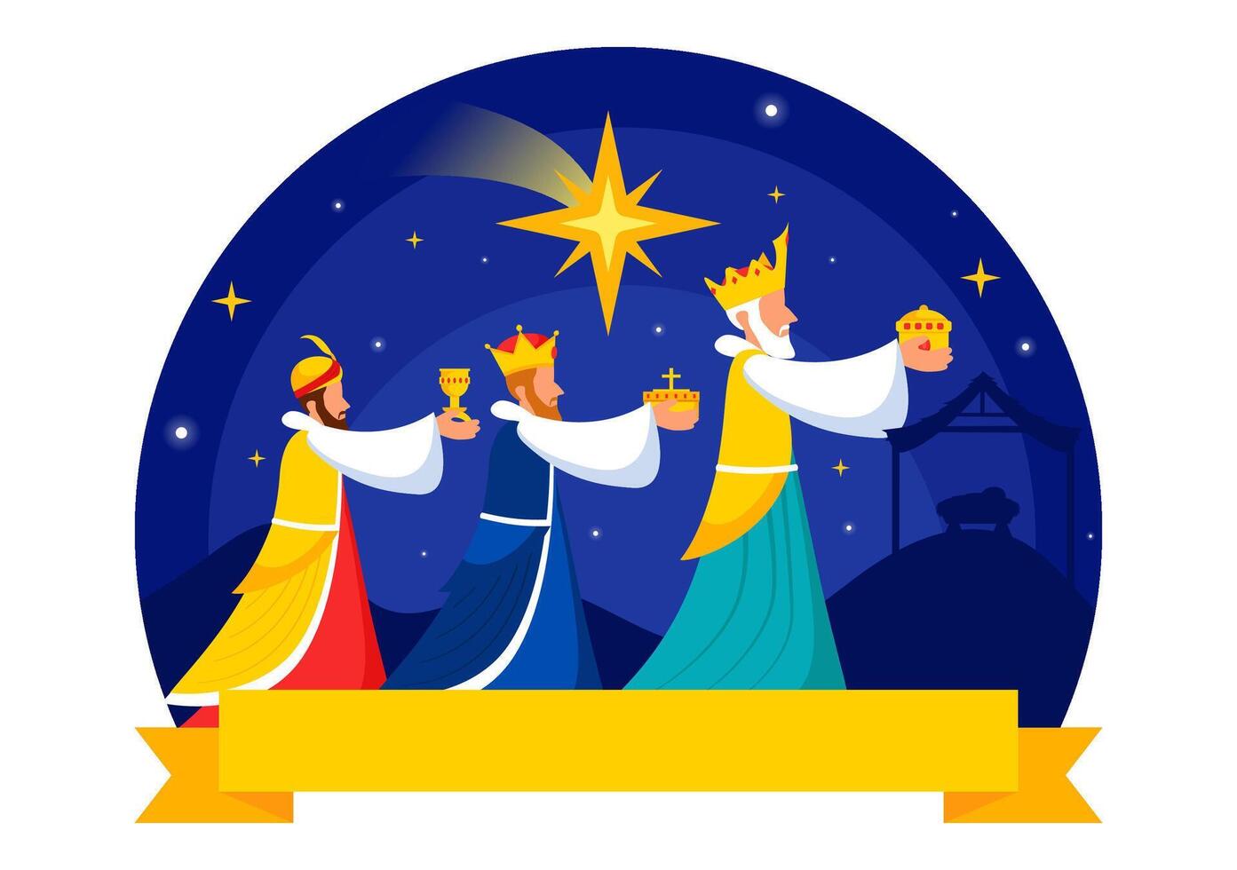 Happy Epiphany Day Illustration of the Magi Worshiping Jesus in a Festival Background vector