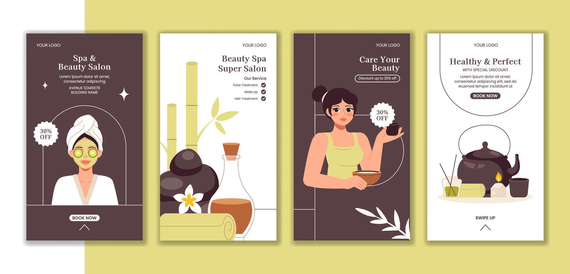 Relaxing Spa and Beauty Illustration for Social Media Stories in Flat Hand Drawn Style vector