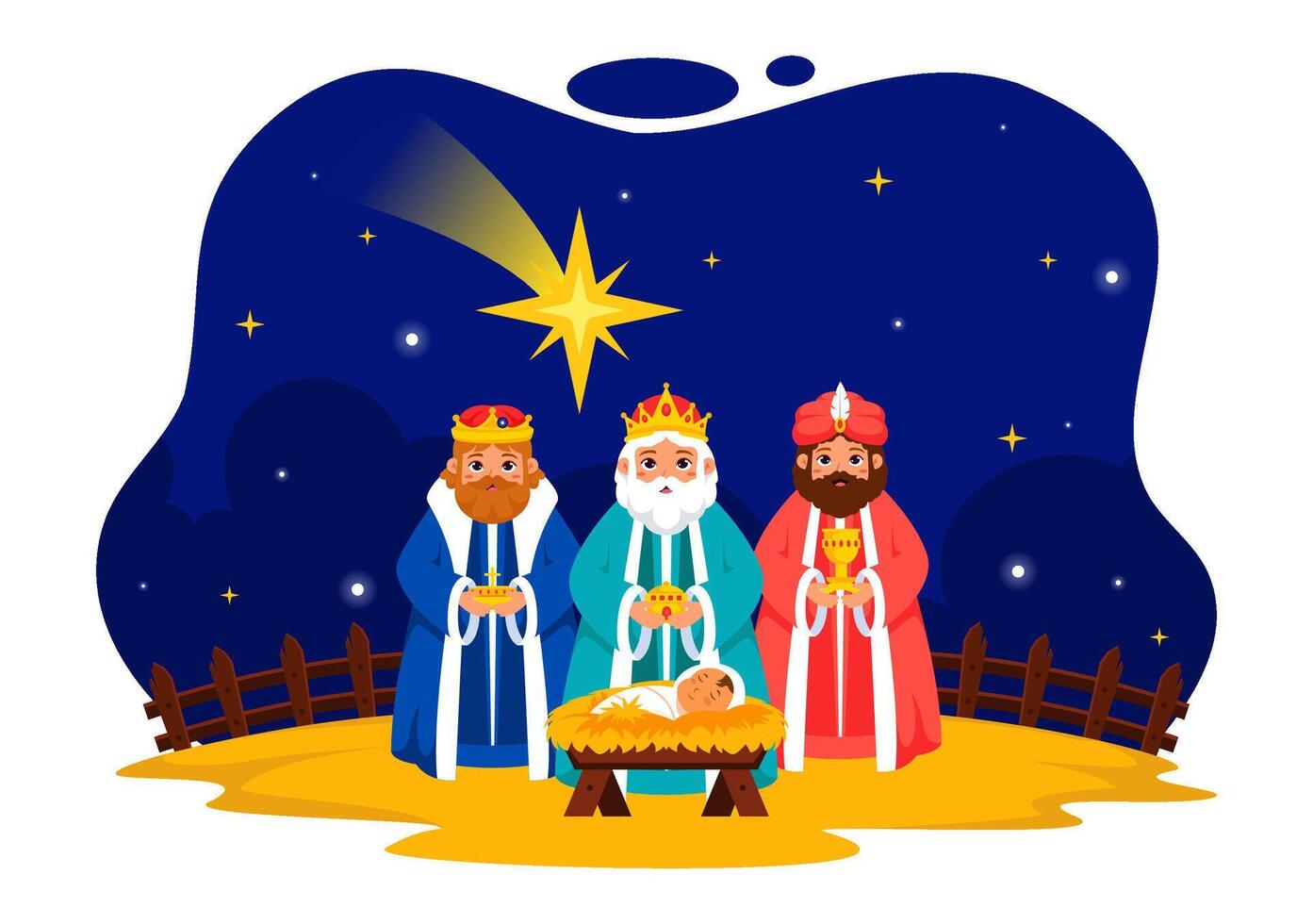 Epiphany Festival Illustration of the Three Kings Honoring Jesus' Divinity vector