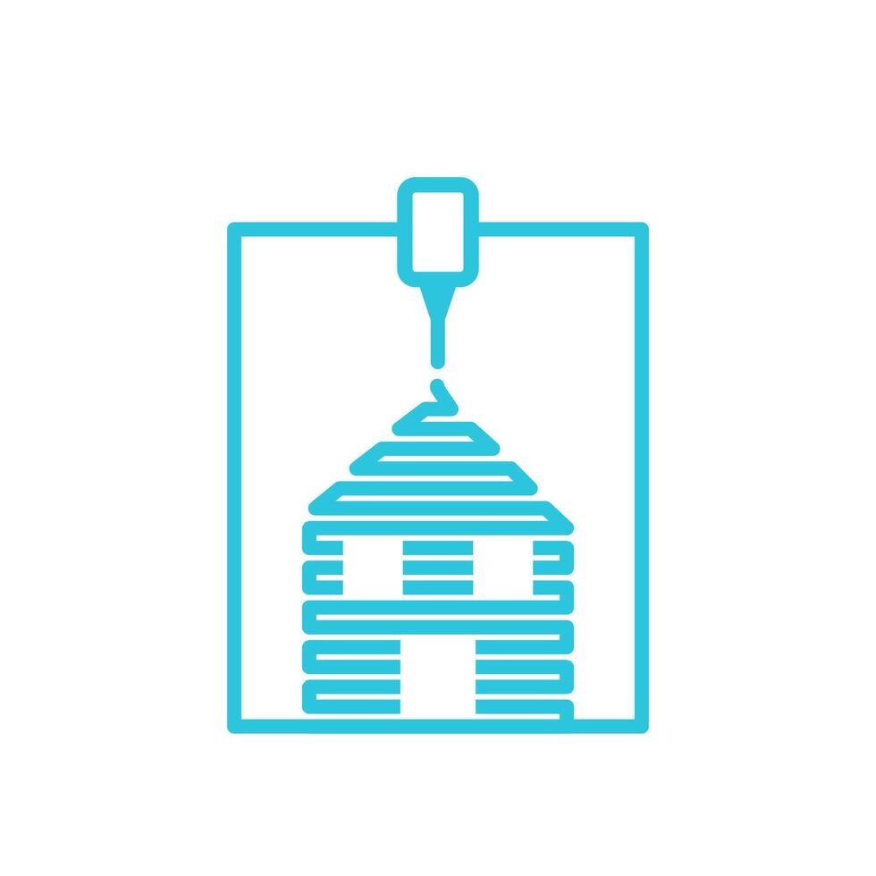 3D printing technology icon. House. Concrete printer nozzle. Isolated on white background. From blue icon set vector