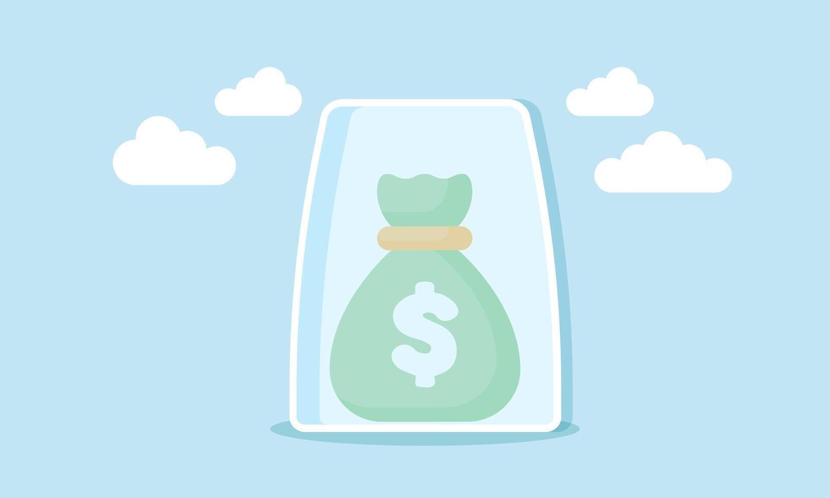 A sack of money inside a glass, illustration of securing financial assets of a business company vector