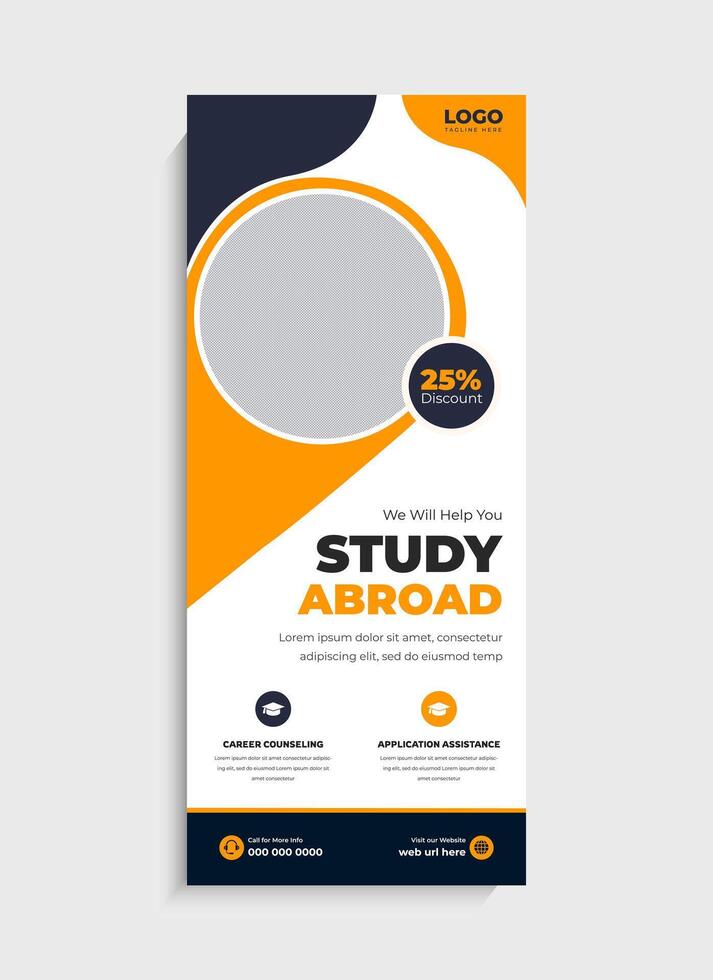 Stylish Study Abroad standee roll up banner template design vector