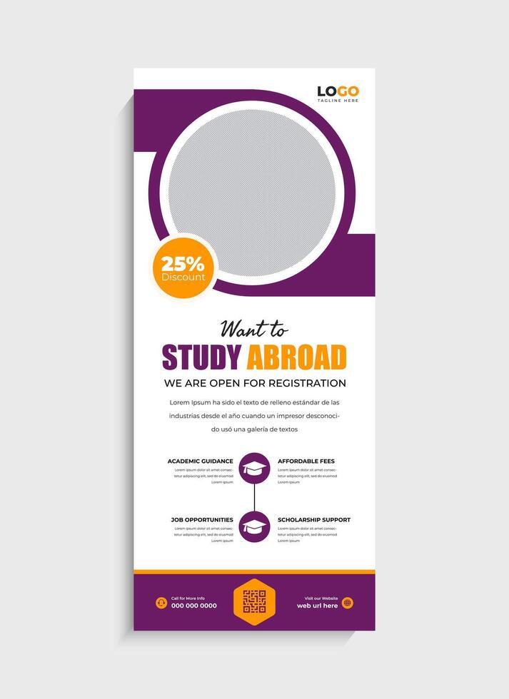 Trendy Study Abroad standee roll up banner template design vector