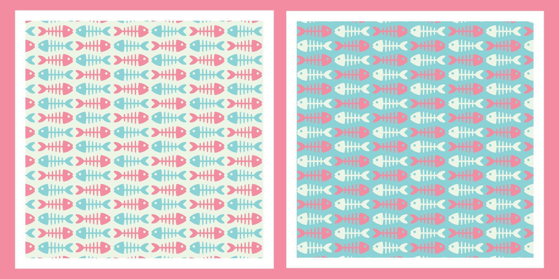 fish pattern tuna pink blue, doodle cartoon salmon background. two version background vector